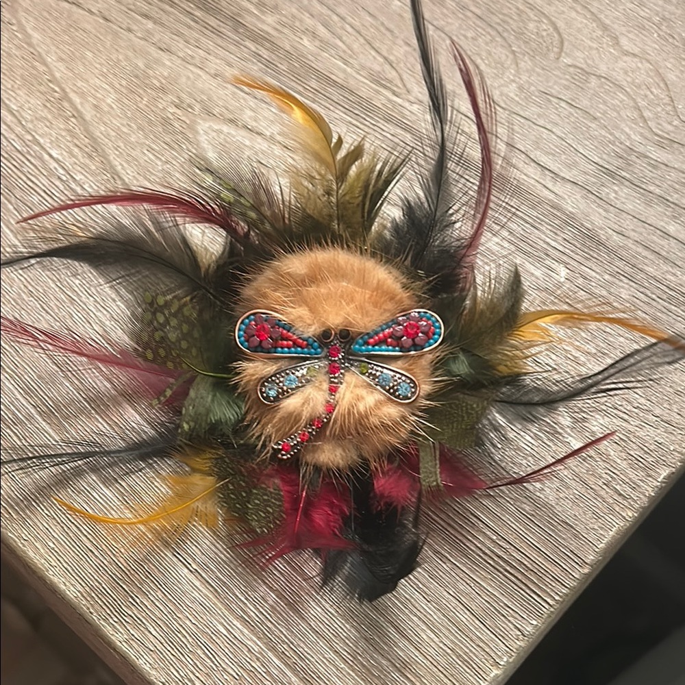 Colorful Feathered Dragonfly Brooch